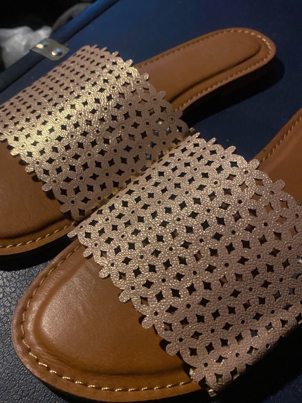 (NWOB!) XOXO- Shimmering Rose Gold Slide Sandals!